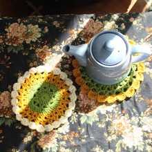 New Handmade Crochet Cotton Sunflower Table Decor Cloth,Teapot Coffee Mats,Cup Mug Pads Coaster,Kitchen Dining Accessory, 4 pcs