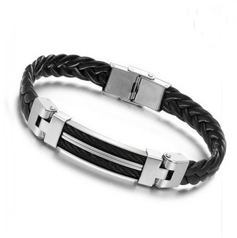 Men women Black Leather Knitted Bracelet stainless steel for Men women Boy Friend Gift pulseiras de