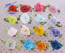 can choose colors FS022 Ribbon Rosettes With Green Leaf 2CM Ribbon Flower 100pcs Clothes Accessory