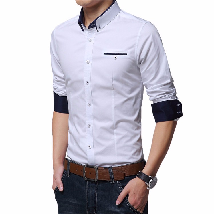 Long Sleeve Men Dress Shirt Solid Color Plus Size M-5XL High Quality Men\'s Formal Shirts Slim Fit 2016 Spring Fashion 3