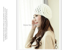 Classic Winter Hats Girls Warm Wool Twist Knitted Hat Fashion Beanies For Woman ladies Flowers mesh