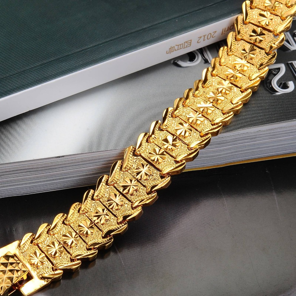 OPK JEWELRY Luxury 18K Real Gold plated Bracelet Bangle Wide Surface 17mm Attractive Men Jewelry Top