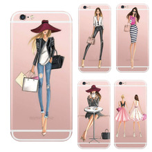 Fashionable Dress Shopping Girl Cases For iPhone 6 6s Case Transparent Clear Soft Silicon Phone Cover