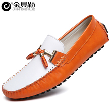 Men Flat Leather Shoes Handmade Slip on Men’s Loafers Shoes Man Casual Sapatos Tenis Masculino Size 39-44 Orange White Black