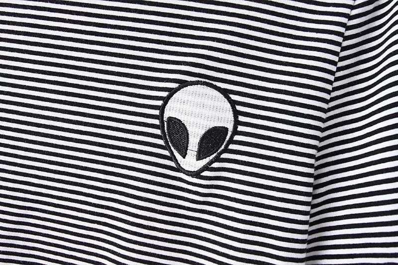 Embroidery Design Aliens T Shirts Women Funny Cheap Short Sleeve Tee Shirt Cotton Comfortable Female Students T-shirts Teenagers