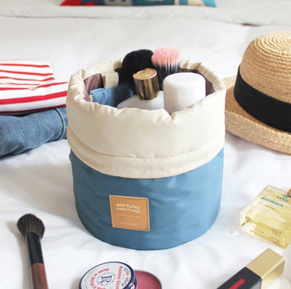 Fashion Drawstring Closure Bucket cylinder Cosmeti...