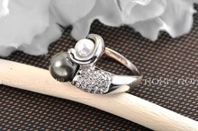 2015 New Style ROXI pearl rings for women white Gold Plated statement black and White pearls