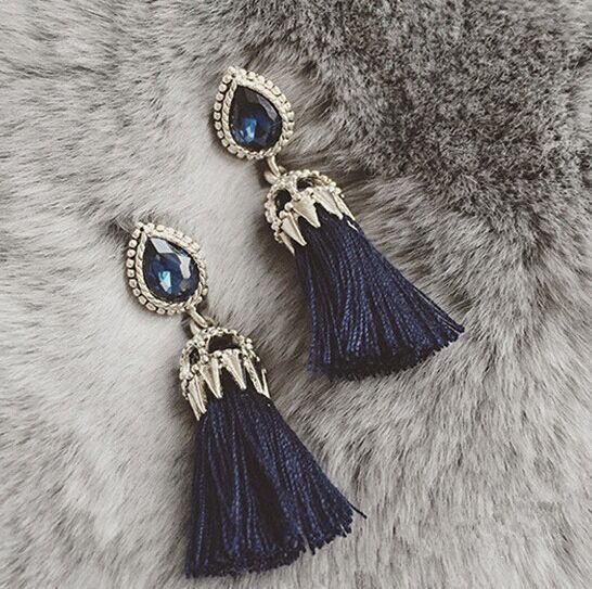 2015 мода ювелирных изделий длинные Pendientes серьги синий камень кисточкой металлической цепью серьги для женщин Brincos