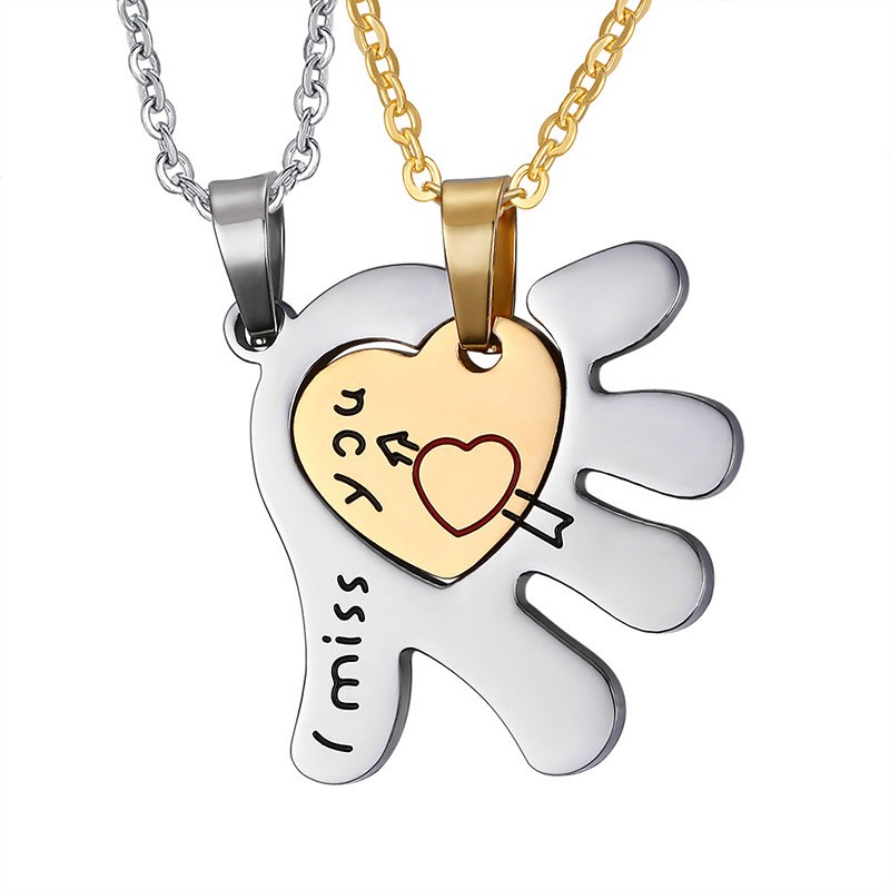 "I Miss You" Hand Heart Pendant Necklaces for Lovers Couples