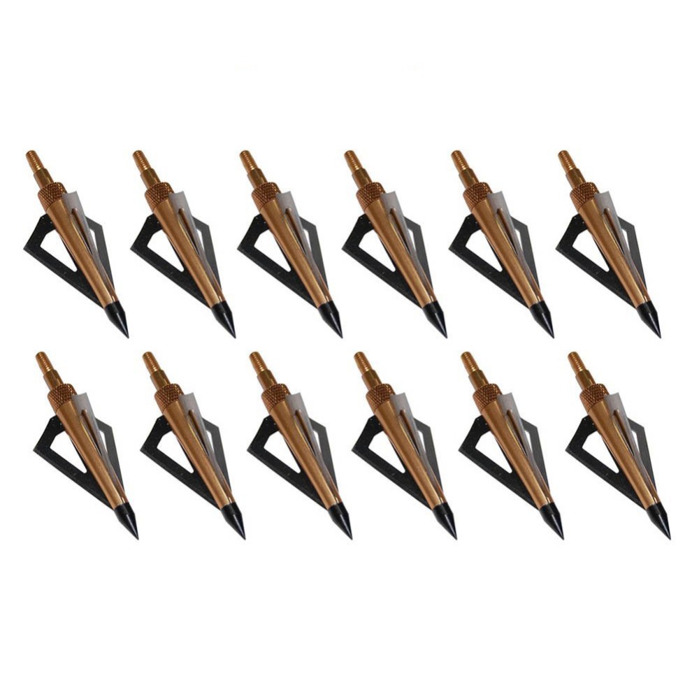 12Pack 3 Fixed Blade Archery Broadheads 100 Grain Arrow Head Hunting Arrow Tips Golden for Compound