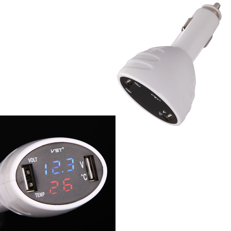 Hot Sale 3 in 1 Digital LED Voltmeter Thermometer Car USB Charger 12V/24V Temperature Meter Voltmeter Battery Monitor