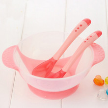 New 1Set 3Pcs Baby Spoon Bowl Learning Dishes With Suction Cup Assist food Bowl Temperature Sensing