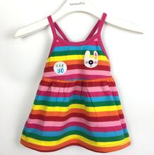 Kids Girl Dress Children Rainbow Striped Cotton Dresses Cross Halter Dress Grils Baby Clothes