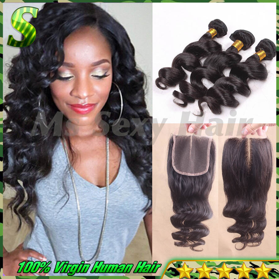Cheap Malaysian Loose Wave With Closure 4pcs Lot Unprocessed Virgin Hair Bundles With Closure Human Hair Weave With Lace Closure