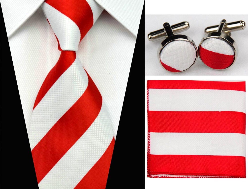 SNT0092 2014 Red white Striped Smooth Classic Silk Neck Tie Fashion Casual Knitted Tie Necktie Cufflinks