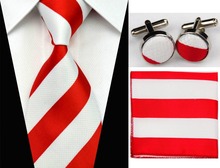 SNT0092 2014 Red white Striped Smooth Classic Silk Neck Tie Fashion Casual Knitted Tie Necktie Cufflinks