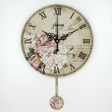 12 inch rustic wall clock with mute clock movement crafts wedding decoration love flower paintings wall decal relojes de pared