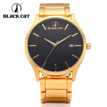 BLACK CAT 2015 new men stainless steel Japanese quartz watch gold automatic calendar 50M waterproof watches men luxury brand