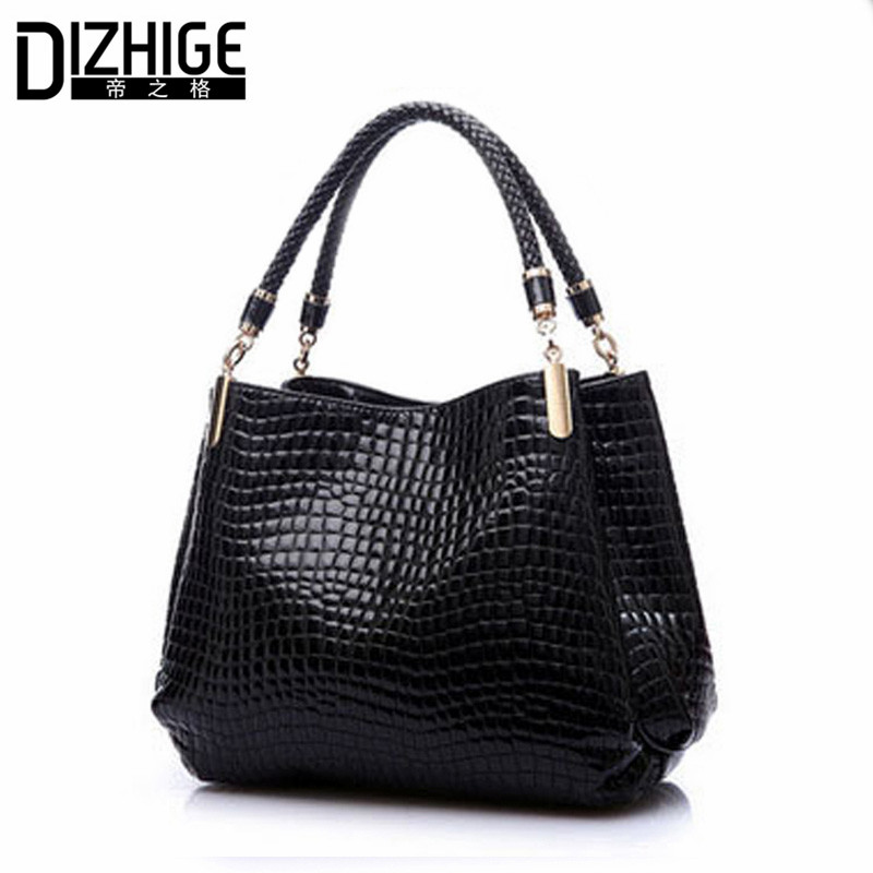 2015 Alligator Leather Women Handbag Bolsas De Couro Fashion Famous Brands Shoulder Bag Black Bag Ladies
