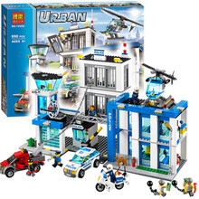 Bela 890Pcs City Police Station motorbike helicopter Building Block set crooks Minifigures Kids Toy Compatible with Legoes 60047