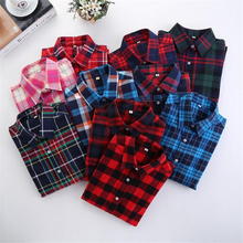 Brand Cotton font b Plaid b font Women Shirts Blouses Long Sleeve Flannel Ladies Tops Blusas