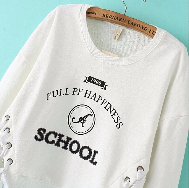 2015 Autumn girls new o-neck letters printed blouses lace short paragraph knitsweatershirts branded free shipping (4)