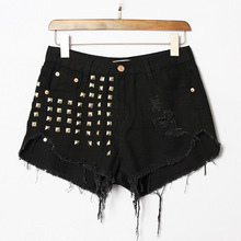 2015 Women’s High Waisted Ripped Jeans Shorts Punk Tassel Shorts Vintage Rivet Sexy denim Shorts Plus size 4XL