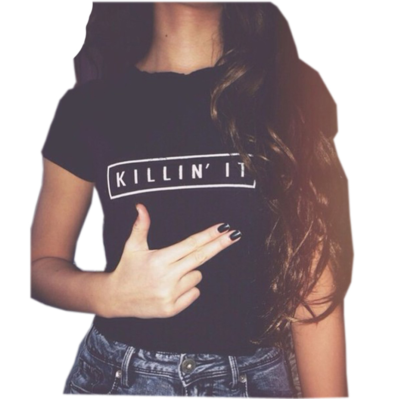 2015 summer cotton graphic letter printed funny tshirts women white black tops for girls woman men