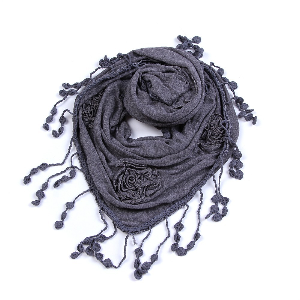 New Fashion Style Spring Autumn Women Scarf Solid Floral Pashmina Applique Triangle Shape Scarf Female viscose
