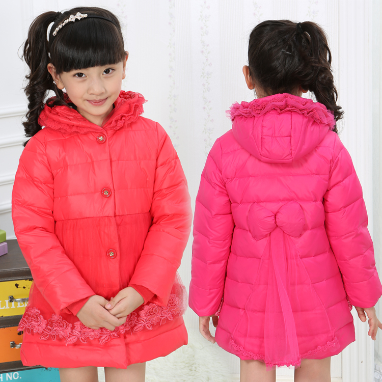 2014 new authentic children's children down jacket down jacket and long sections of small girls lace Korean version of thickened