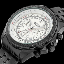 Relojes hombres lujo de la marca correa de acero inoxidable multi función Dial reloj de estilo militar, calendario relojes de cuarzo