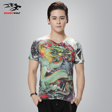 2016 summer new fashion men’s short-sleeved T-shirt Dragon 3D map printing large size men tide brand casual T-shirt T-Shirt 5XL