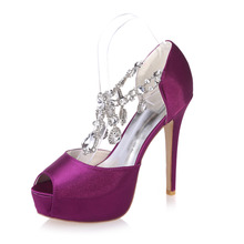 Sexy platform open peep toe satin dress shoes with crystal ankle strap for party wedding prom evening pumps royal blue white