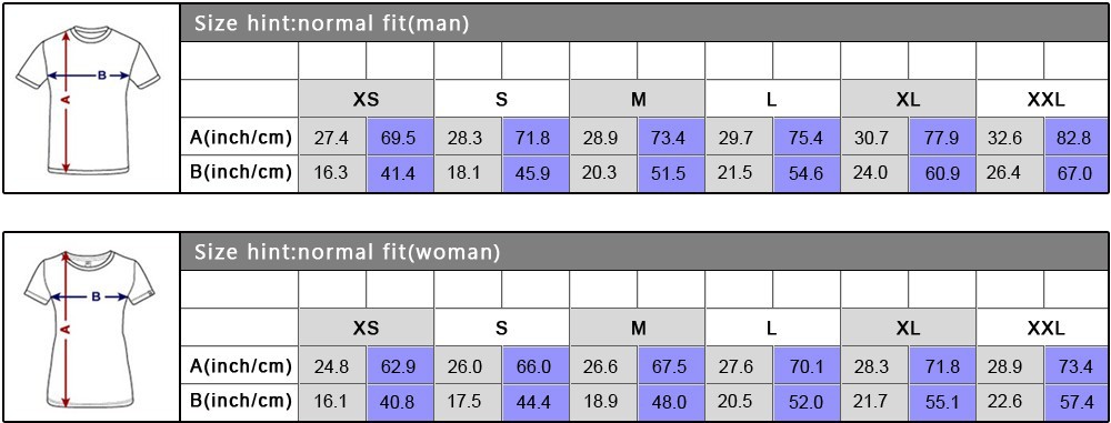 new size chart with cm