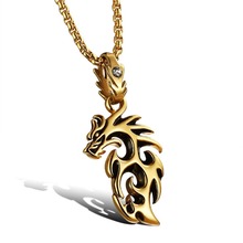 Punk Gold & Silver  Men’s Titanium 316L Stainless Steel Hollow Dragon  Pendant Necklaces Man Jewelry 946