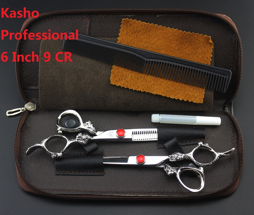 Kasho 6.0 in.9CR Professional Hairdressing Scissors set 62HRC Cutting & Thinning scissors barber shears  with comb, clothes