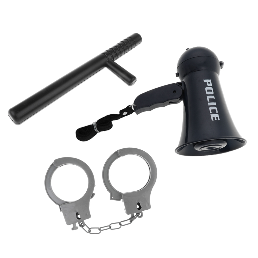 Police Officer Toy Megaphone w// Siren Sounds Handcuff Spontoon Dress Up Set