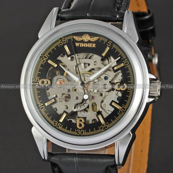 New Arrivals Waches Men Number See Through Auto Mechanical Watch Wristwatch Gift Box Free Ship