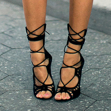 Women Pumps Brand Designer High Heels Cut Outs Lace Up Open Toe Party Shoes Woman Gladiator Sandals Women Ladies Zapatos Mujer