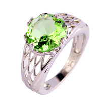 New Fashion Popular Jewelry Wholesale Round Cut Green Amethyst 925 Silver Ring Size 6 7 8 9 10 11 12 For Women`s Gift
