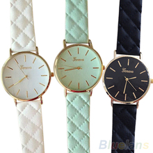Hombre de moda mujer ginebra damas de imitación de cuero de cuarzo analógico reloj de pulsera 28C1