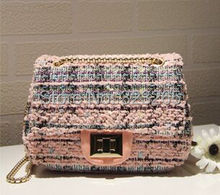 The new luxury coarse tweed chain shoulder bags fashion cute color wool satchel diamond pattern stitching