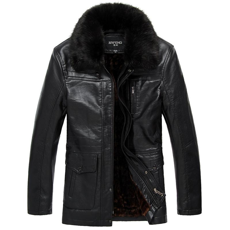 New 2015 winter thickening warm detachable fur collar leather jacket men plus size 7xl fleece casual parka men /MY1