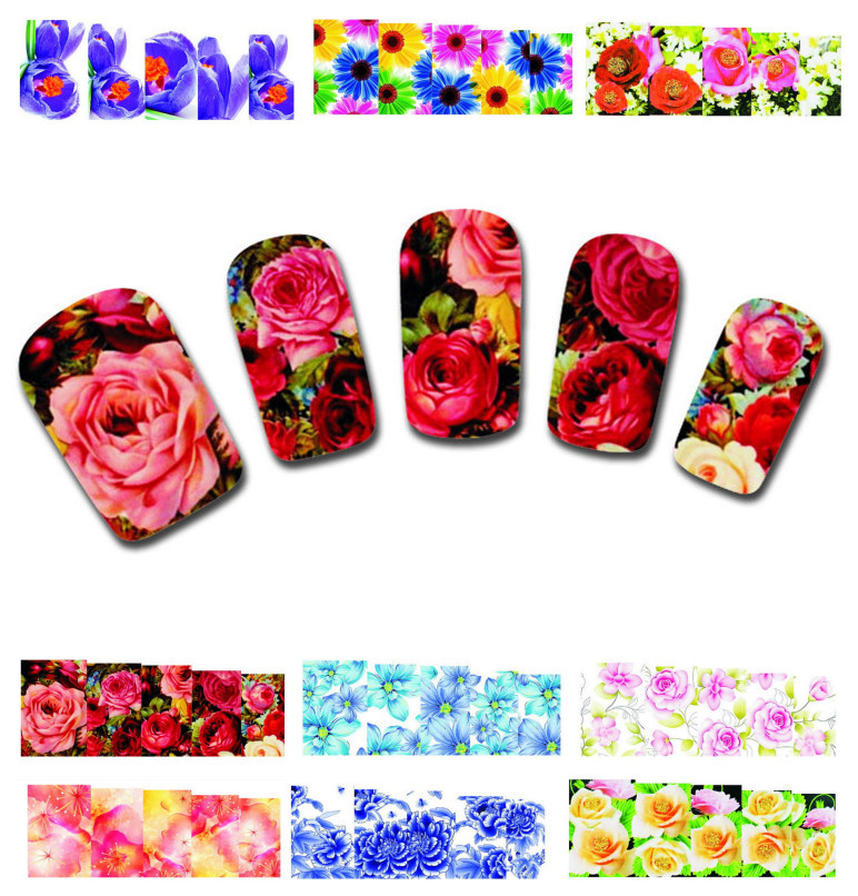 50Sheets XF1372 1421 Nail Art Flower Water Tranfer Sticker Nails Beauty Wraps Foil Polish Decals Temporary