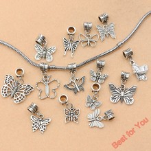 14pcs Tibetan Silver Tone Butterfly Dangle Beads European Charms Bracelet Jewelry DIY Jewelry Findings Floating Charm