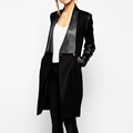 Cashmere Women Coat Fashion Brand Women Winter Autumu 2016 Female Top Black PU Leather Patchwork Long