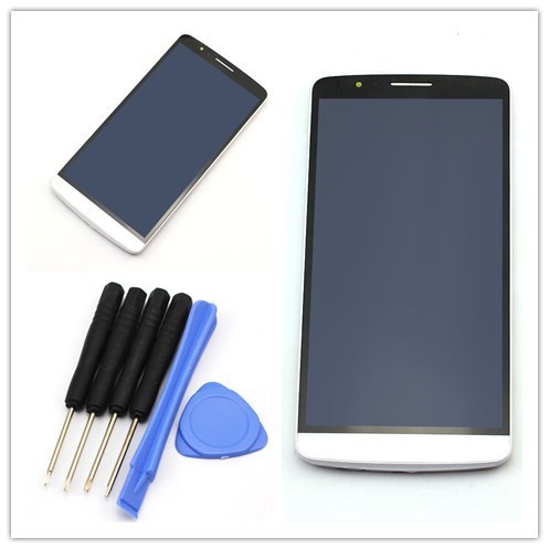 White LCD Display For LG G3 D855 D850 Touch Screen with Digitizer Assembly + Bezel Frame + Opening Tools , Free shipping !!!