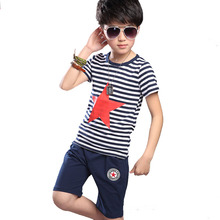 New 2016 Summer Children’s Clothing Sets For Boys Cotton Short-sleeves Striped Shirts+Casual Pants 2 Pieces Sport Style Clothes