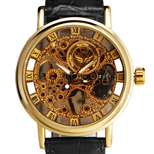 Men s Gorgeous Ultra thin Golden Hollow Carve Dial Luxury Mechanical Clock Watch 5V87