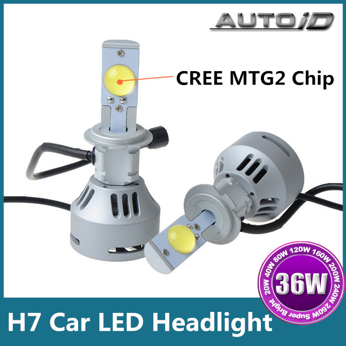 Pair CREE MTG Chip 72W 6400LM 6500K Car LED Headlight Replace Halogen Bulb H7 Fog Lamp